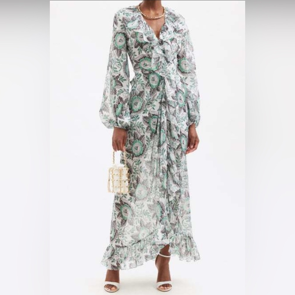 The Vampire's Wife Devastator Floral Cotton Chiffon Maxi Wrap Dress
